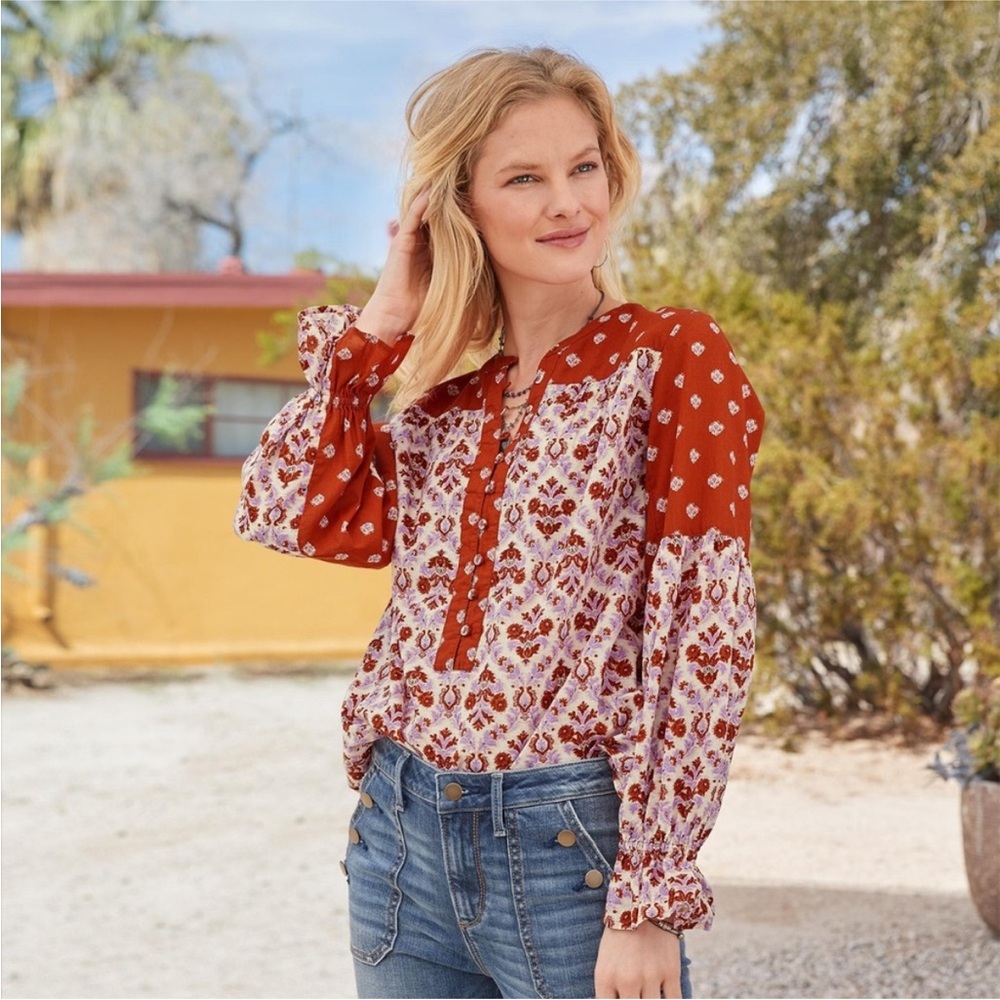 Sundance Explorer Patchwork Boho Popover Shirt - image 1
